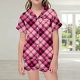 thumbnail image 2 of Gbsyewxs Girls Outfits Sets 2 Piece Lapel Short Sleeve Plaid Print Tops And Shorts Set Homewear Summer Toddler Outfits Pink Size 12-13 Years, 2 of 4