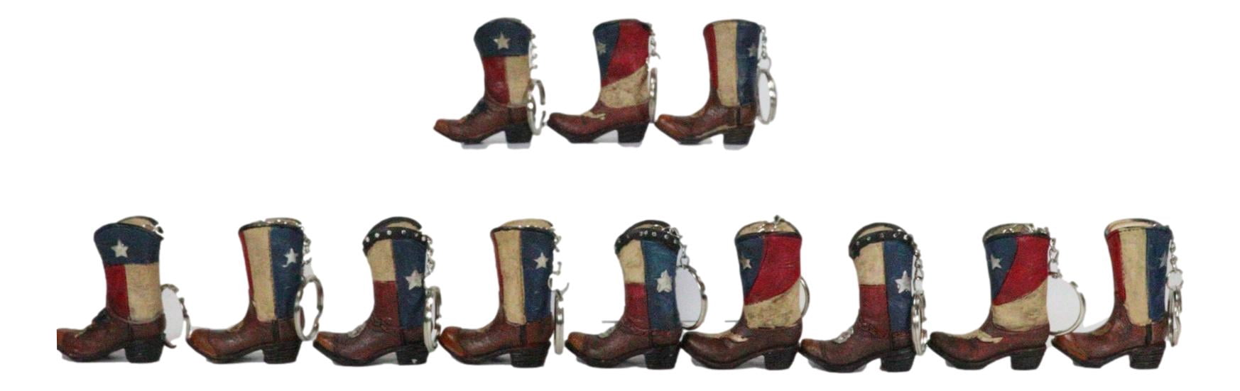 Pack of 12 Western Patriotic Texas Cowboy Faux Leather Boots Keychain Figurines