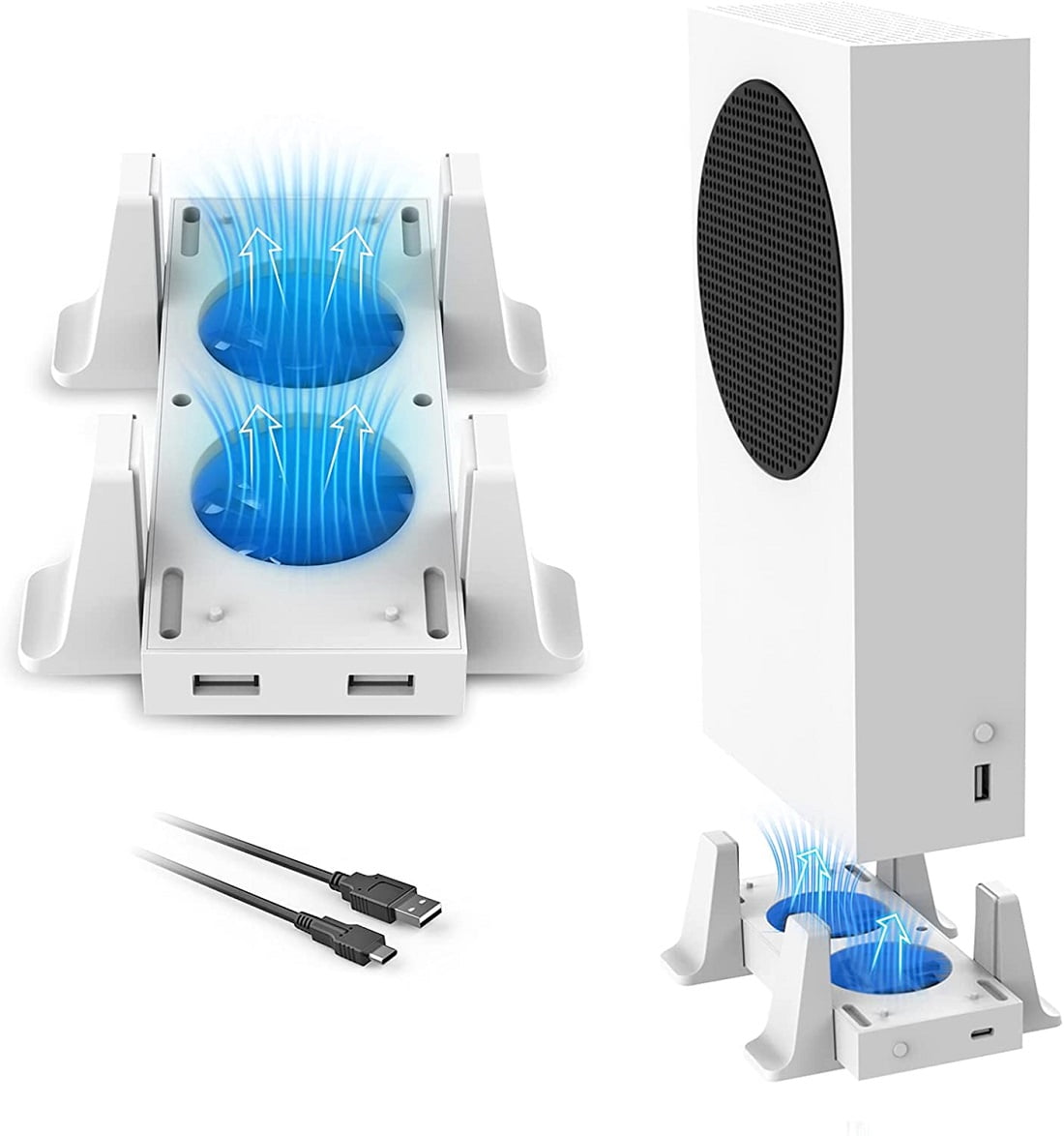 Vertical Stand with Cooling Fans for Xbox Series S Console, 3 Levels Adjustable Fans Rotate Speed with Type-C Power Input, USB Charging and Data Transmission Ports