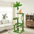 thumbnail image 3 of NINESHI 60" Cat Tree for Indoor Cats with Green Leaves, Multi-Level Large Cat Tower with Hammock, Plush House w/ Hang Ball Toy and Scratching Posts, Green, 3 of 7