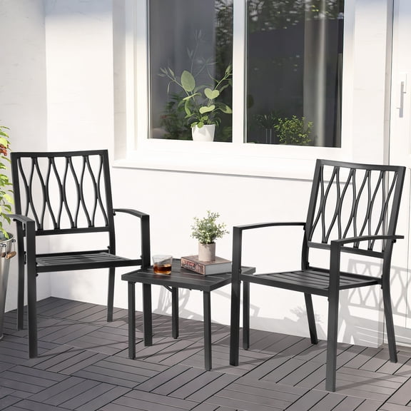 Nuu Garden 3-Piece Patio Bistro Set, Outdoor Conversation Bistro Set, Bistro Table and Chairs Set, Powder-Coated Metal Patio Furniture Set for Lawn, Garden, Balcony, Stackable Design, Black