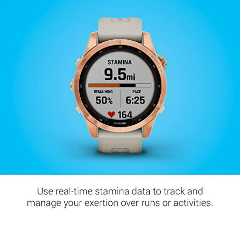  Garmin Fenix 7S Solar (Rose Gold/Light Sand) Multisport GPS  Watch, Power Bundle with PlayBetter Tempered Glass Screens & Portable  Charger