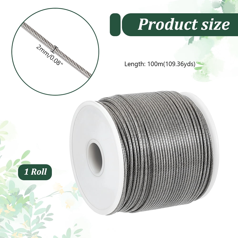 Tiger Tail Nylon-coated 304 Stainless Steel Wire Round Stainless Steel Color 12 Gauge(2mm) 328.08 Feet(100m)/Roll