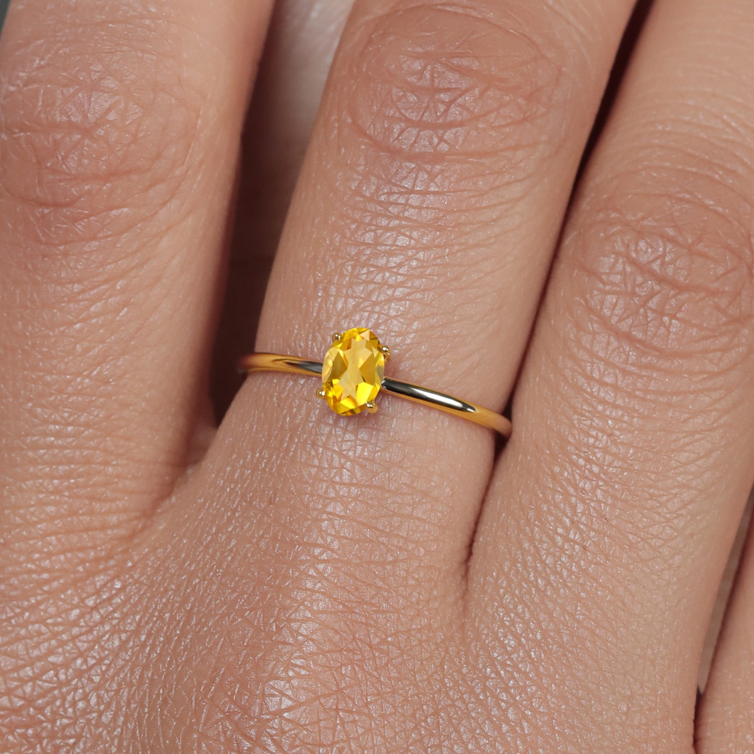 Gem Stone King 10K Yellow Gold Yellow Citrine Engagement Ring for Women (0.45 Cttw, Oval 6X4MM, Gemstone Birthstone)