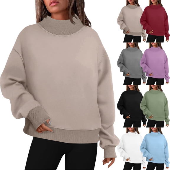 Shirts for Women Loose Medium Style Long Sleeve Round Neck T Shirt Base Workout Plus Size Solid Color Tops With Pockets Sweatshirt for Women