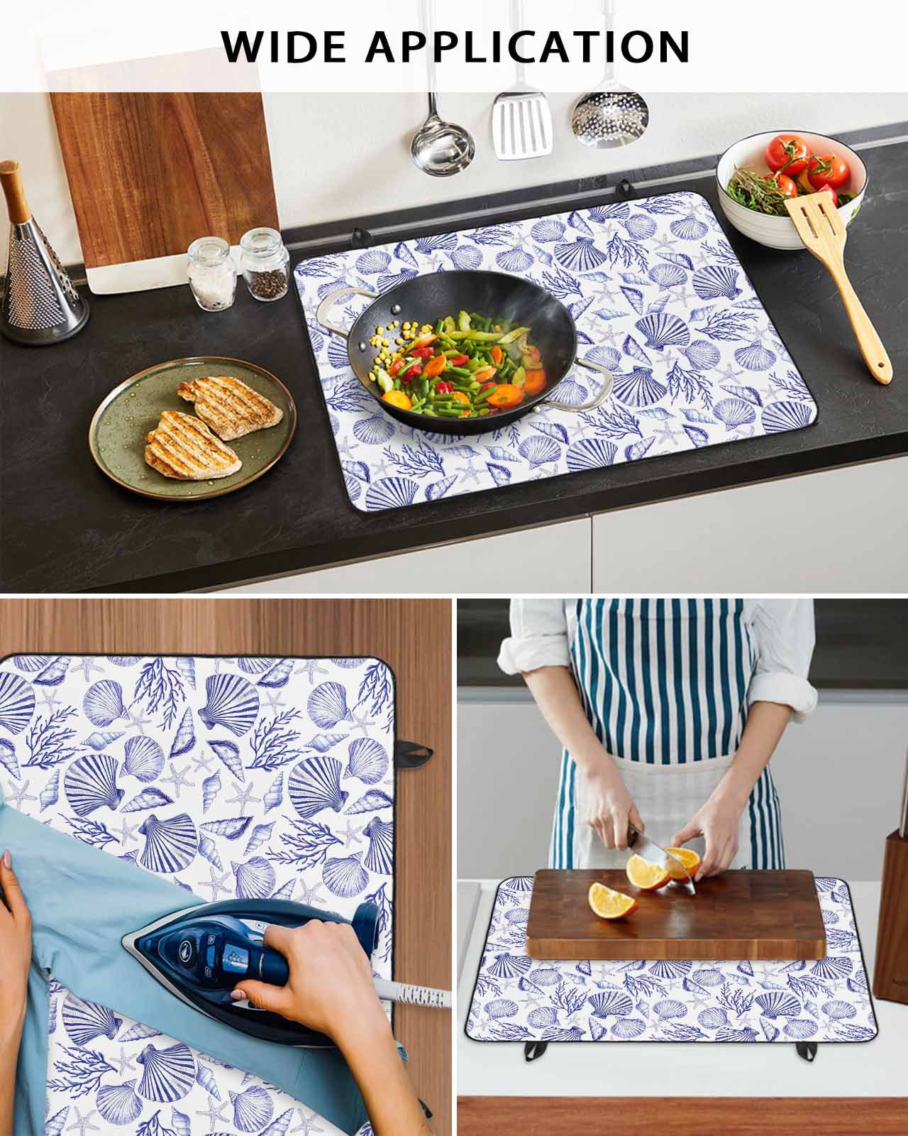 nqOlkjepod Large Induction Cooktop Protector Mat 24"x21", Summer Coastal Stove Top Covers for Electric Stove, Nautical Ocean Conch Coral Seashells Stove Burner Cover Mats, Glass Top Stove Cover