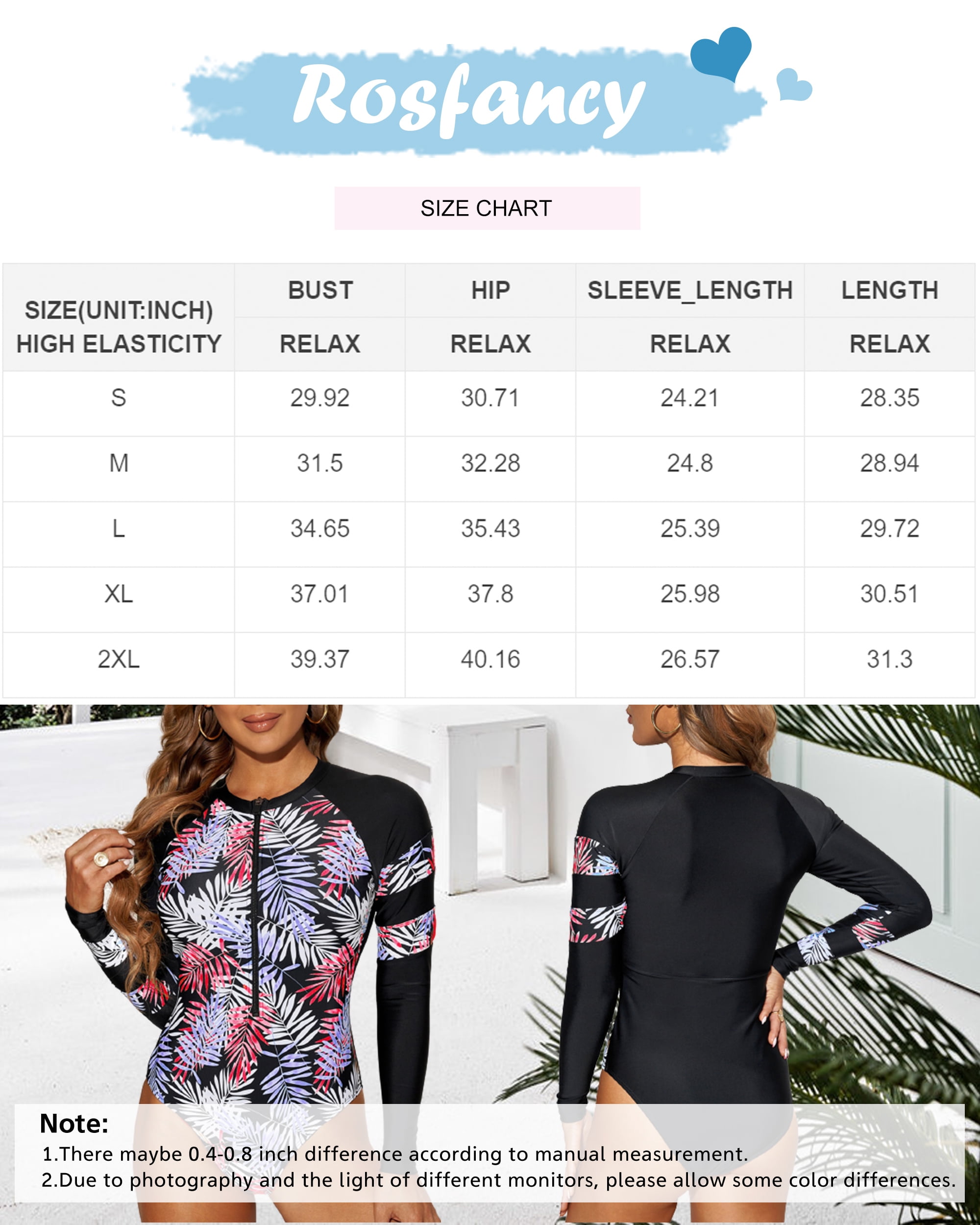 Buy Rosfancy Women S Rashguard Long Sleeve Zip One Piece Swimsuit Floral Print Swimwear Bathing Suits For Surfing Diving Swimming Wakeboarding S Xxl Online In France