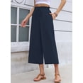 thumbnail image 3 of Chiclily Women's Wide Leg Capri Pants Summer High Waisted Palazzo Trousers Navy Blue Drawstring Cropped Pants with Pockets, Size 2XL, 3 of 7