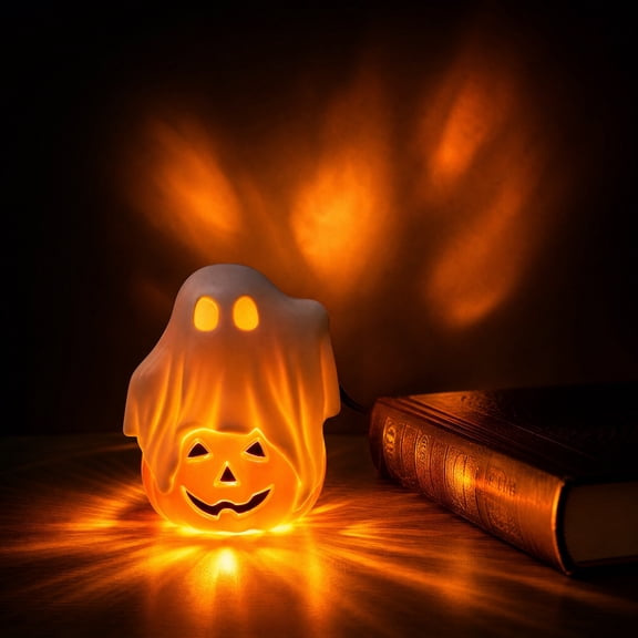 JHRGJIO Halloween Ghost Pumpkin LED Night Light, Cute Cover Lamp Table Decor Accent, Halloween Decorations Indoor Outdoor Party Ornament Gift for Home Display