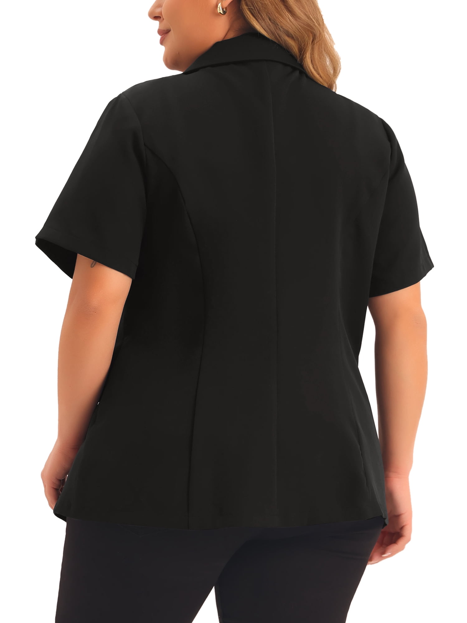 DARING DIVA Women's Plus Casual Blazers Short Sleeve Notched Lapel Blazer 1X Black