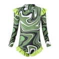 thumbnail image 4 of Long Sleeve Swimsuit for Girls Training Swimsuit with Ruffle Sleeves and Ripple Print One-Piece Swimsuit for Kids in Army Green, 4 of 6