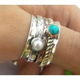 thumbnail image 2 of Blue Turquoise & Freshwater Pearl Spinner Ring, 925 Sterling Silver Ring, Mixed Metal Ring, Meditation Jewelry, Cocktail Ring, Anxiety Ring*, 2 of 8