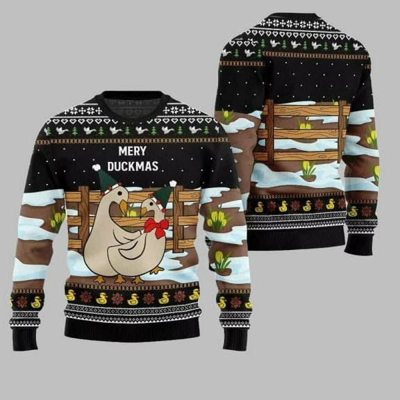 2025 Christmas Seriously Naughty Duck On The Farm Ugly Christmas Sweater