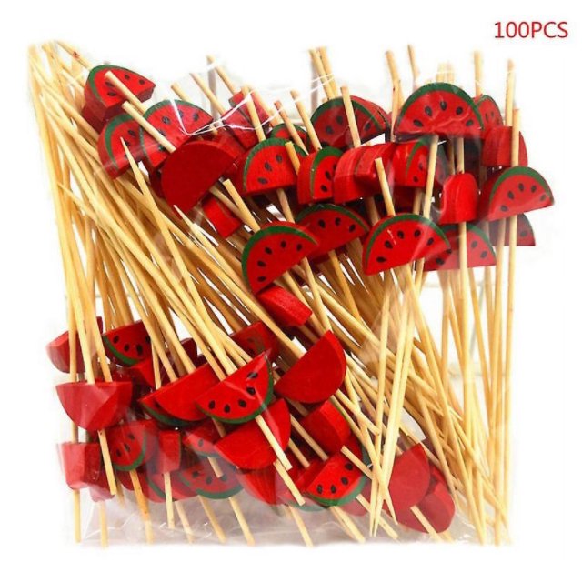 100 Uds. Palillos de bambú desechables para comida, cóctel de frutas, palillos de dientes hechos a mano, suministros de decoración para fiestas de Picnic (sandía) Sailing Electrónica