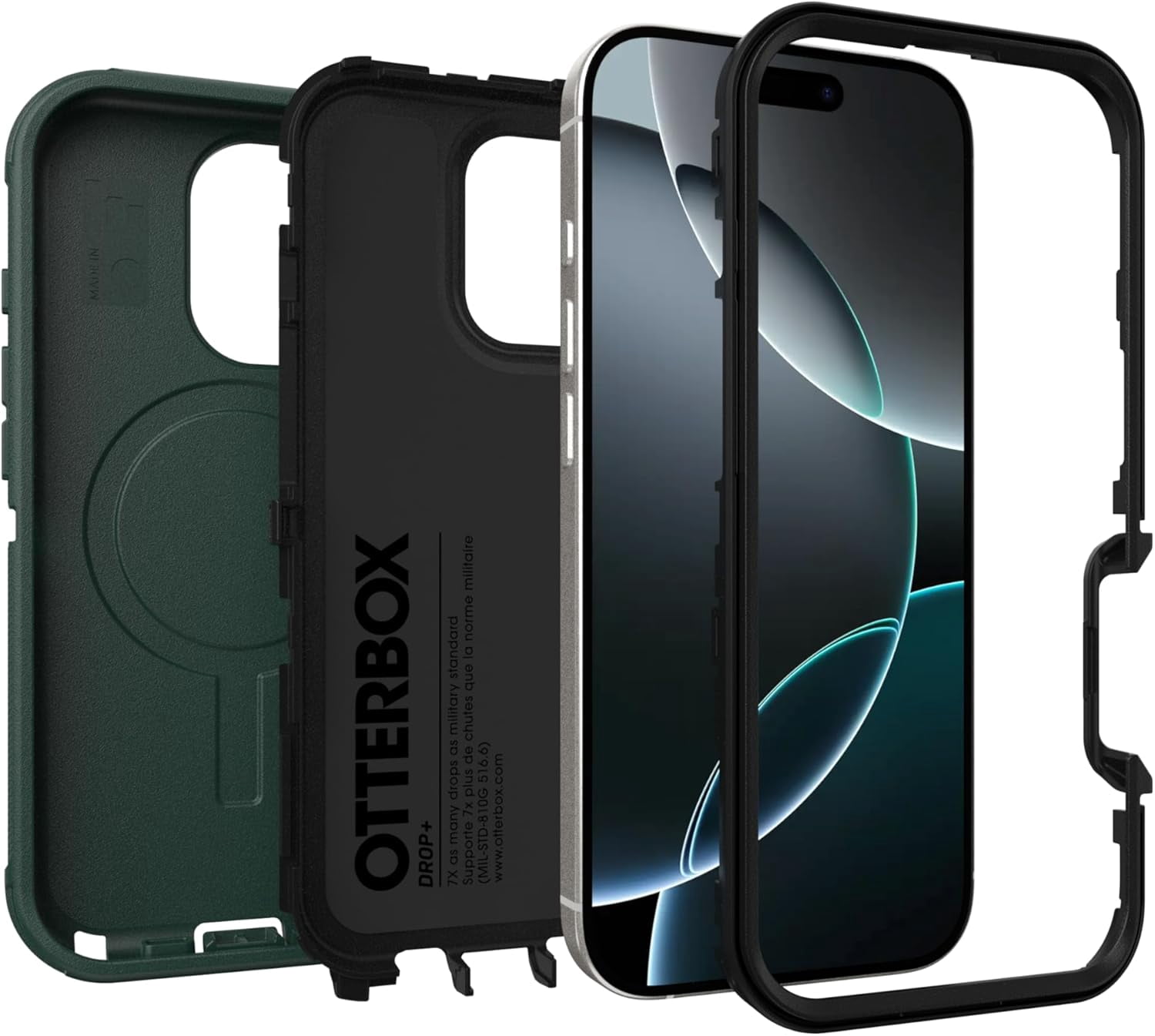 OtterBox iPhone 16 Pro (Only) Defender Series MagSafe Case - Cinder Cashew (Green & Black) - Case Only - Built-in Magnets - Screenless, Rugged & Durable, with Port Protection, Non-Retail Packaging