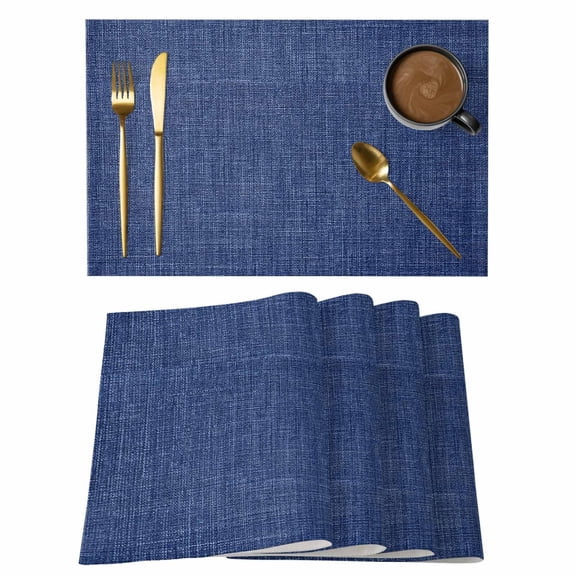 Navy Blue Linen Placemats Set of 8, Farmhouse Pure Color Country Vintage Non-Slip Place Mats Washable Table Mats for Kitchen Dining Table Decorations Indoor/Outdoor