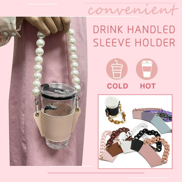 Iumwxz Coffee Cups Coffee Mugs Chain Portable Coffee Cup Cover Leather Beverage Handbag Heat Insulation Hot Separation Cup Cover Hanging Portable Glass Cups Pink Pu Clearance
