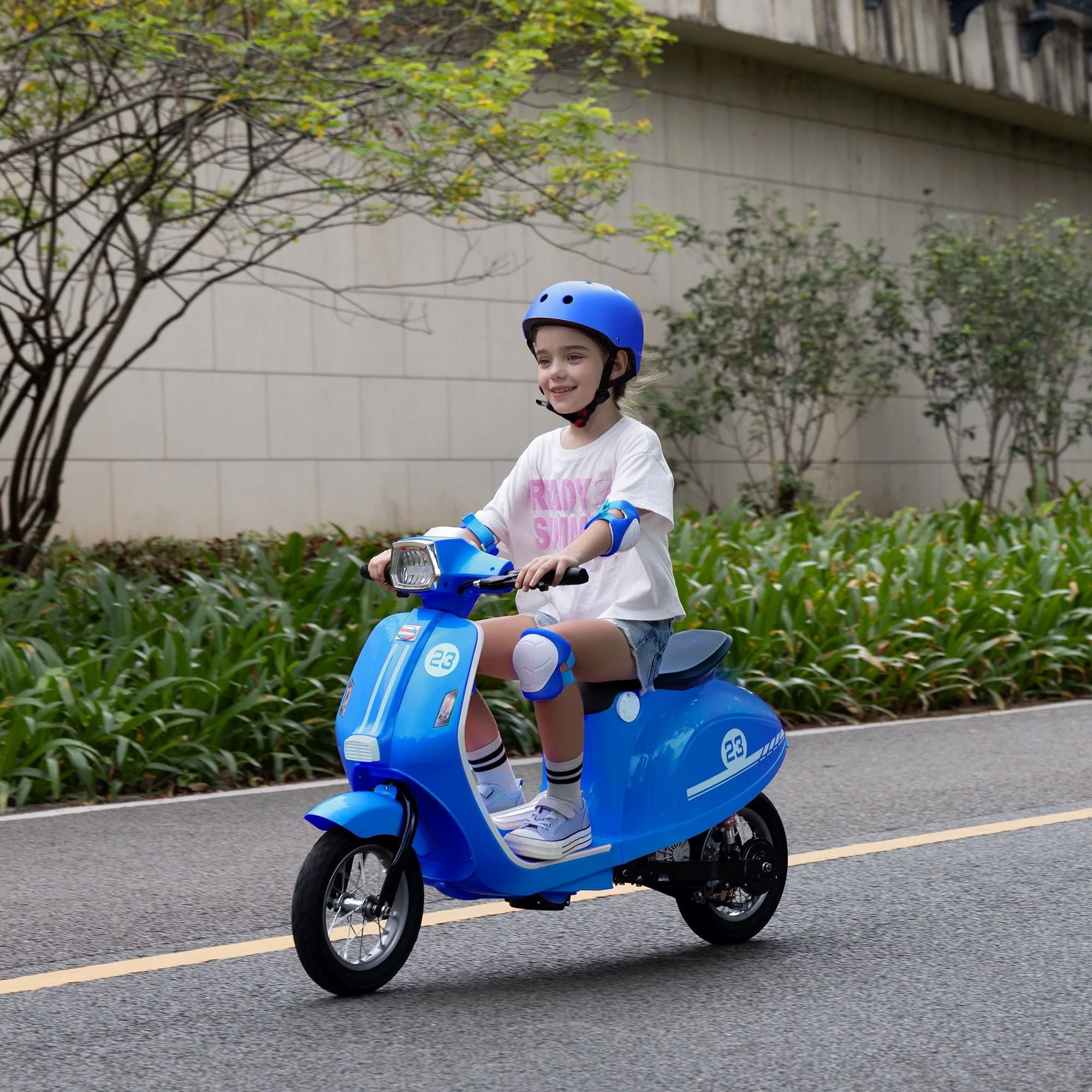 ORFELD 24V Kids Electric Motorcycle,Retro-Style Ride-On Toy for Ages 8-15, 14MPH Max Speed, LED Lights & Music, All-Terrain Tires,Blue