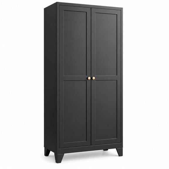 75-Inch Metal Kitchen Pantry Cabinet with 5 Adjustable Shelves and 2 Doors, Freestanding Storage Cabinet, Black