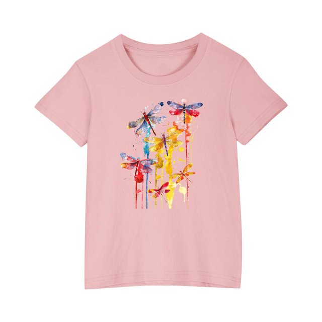 RXIRUCGD 2025 Vêtements d'Été pour Enfants T-shirt Imprimé Mode Mignon Col Rond Manches Courtes