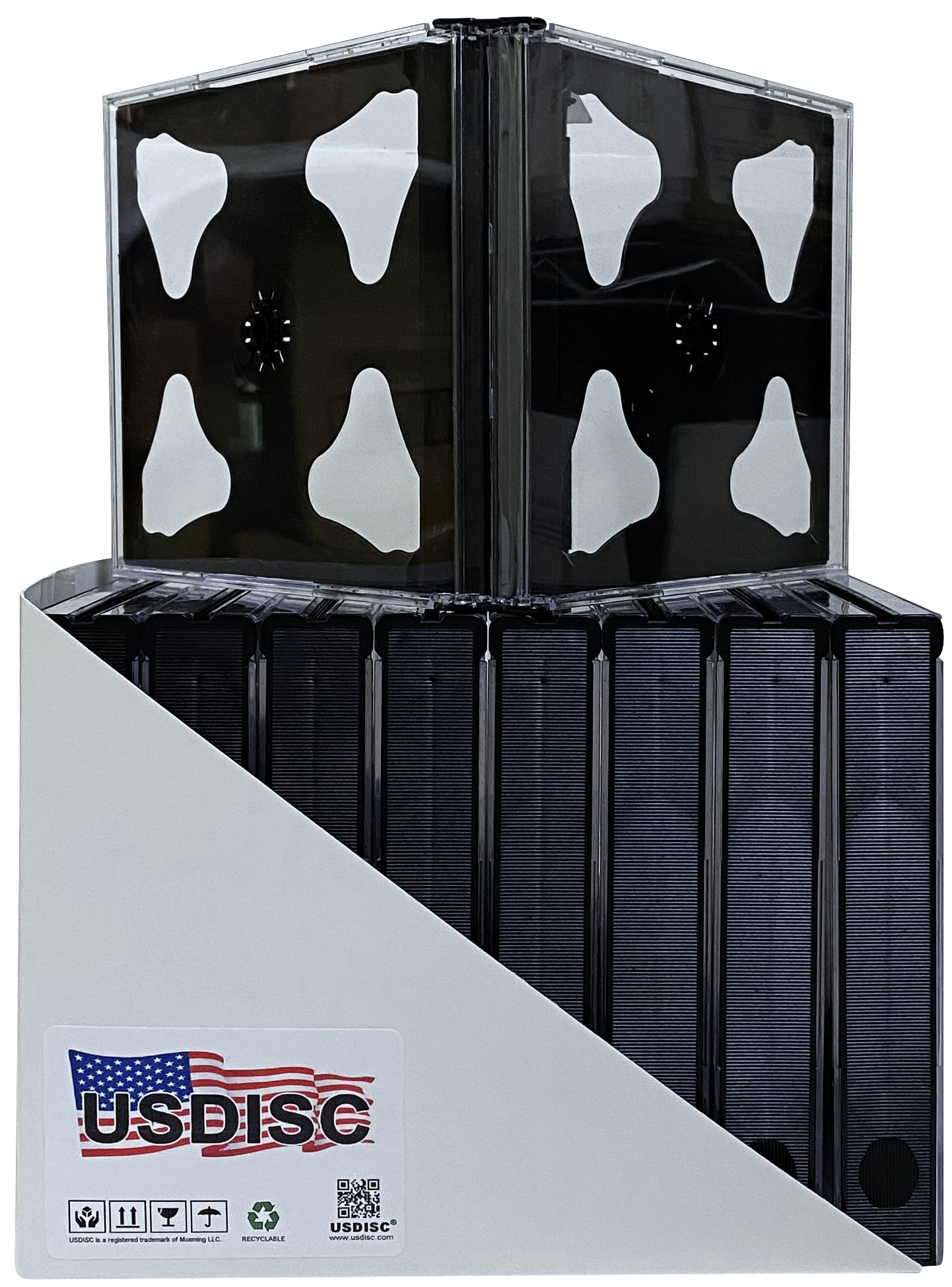 USDISC CD Jewel Cases Chubby 24mm, Sextuple 6 Disc, Black, Pack Of 200