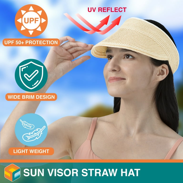 Women Summer Visor Hat Sun Wide Brim Cap Beach Uv Straw Cover Protection  Ladies