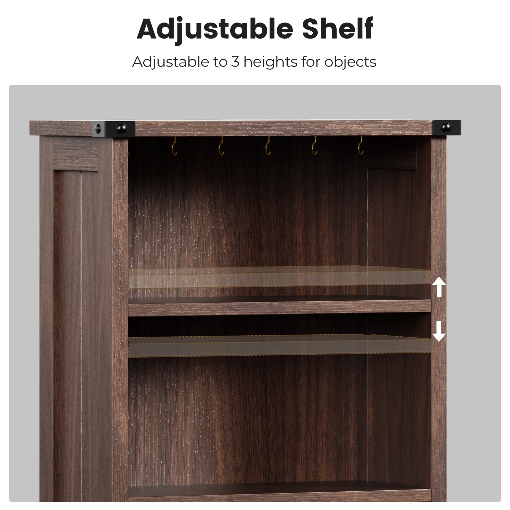 Farmhouse 51.6'' Tall Nightstand with Charging Station and LED Lights, Bed Side Table with 2 Drawers and Bookshelf & 6 Hooks, Easy to Assembly, Oak Brown