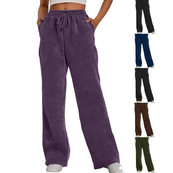 Tqyyweavej Women's Sweatpants Fleece Straight Leg Casual Trousers Open-Bottom Drawstring Sweatpants with Pockets Size S to 2XL