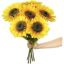 Shenmeida 1Pc 7 Heads Artificial Silk Sunflowers Long Stem Fake Sunflowers Bouquet Large Sunflowers Decor for Home Hotel Office Wedding Party Garden