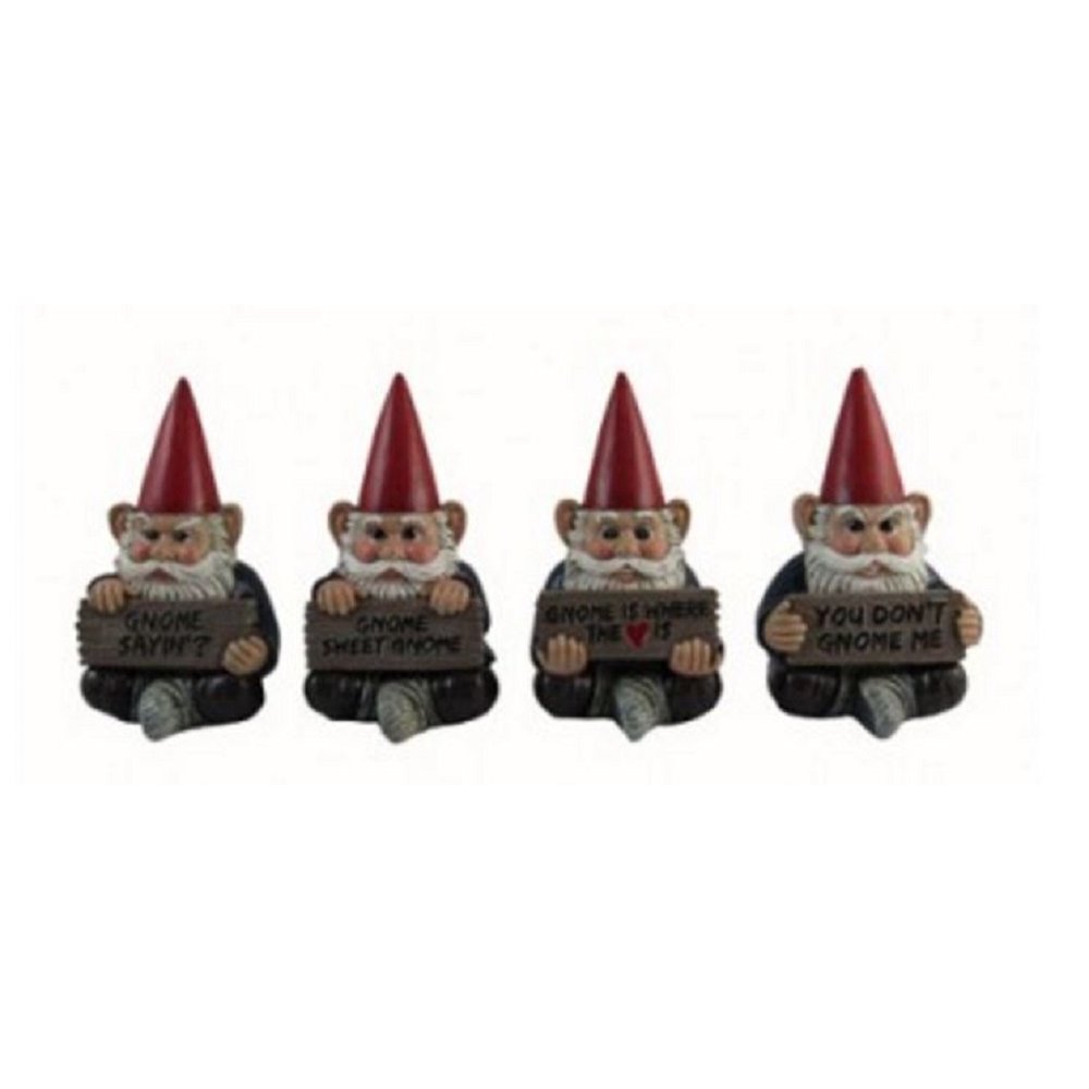 Gnome Sayin Miniature Garden Gnomes Holding Signs Figurines Set of 4