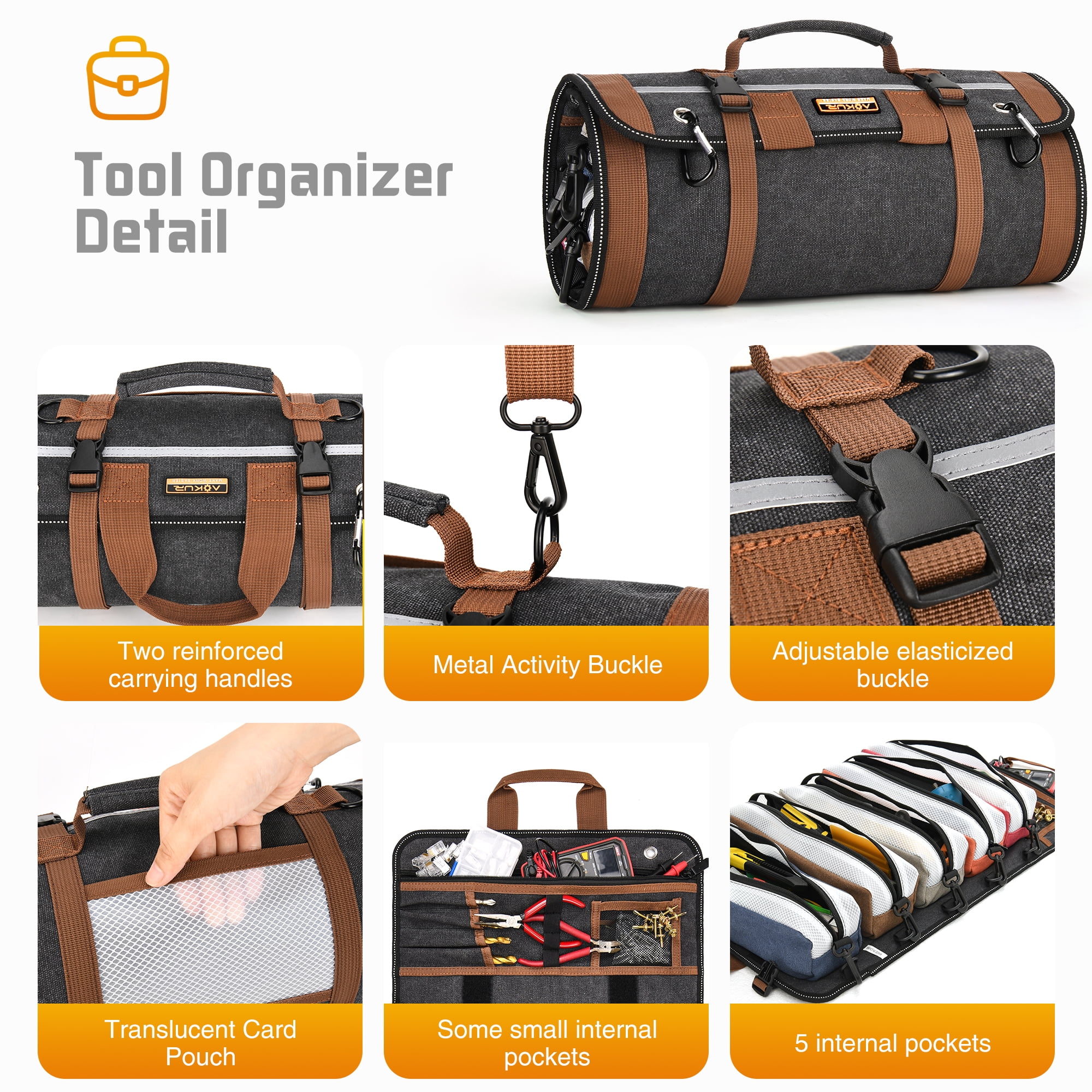 Bag Tool Organizers, Small Tool Bag , Heavy Duty Roll Up Tool Bag Organizer