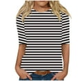 thumbnail image 2 of Womens Tops Plus Size Short Sleeve Stripe Round Neck Pullover Casual Shirts Loose Blouse White XXL, 2 of 5