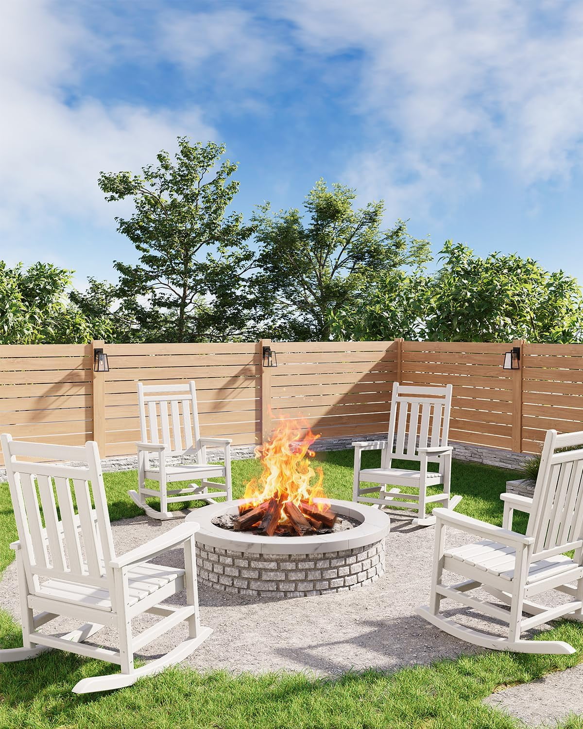 Rocking Adirondack Chair Outdoor, HDPE High Back Porch Rocker Chairs for Adults, All Weather Resistant Furniture for Patio, White