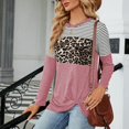 thumbnail image 2 of Blusa con nudo torcido y estampado de leopardo, camisa de manga larga con cuello redondo y empalme, Top para mujer, color rosa M, 2 of 5