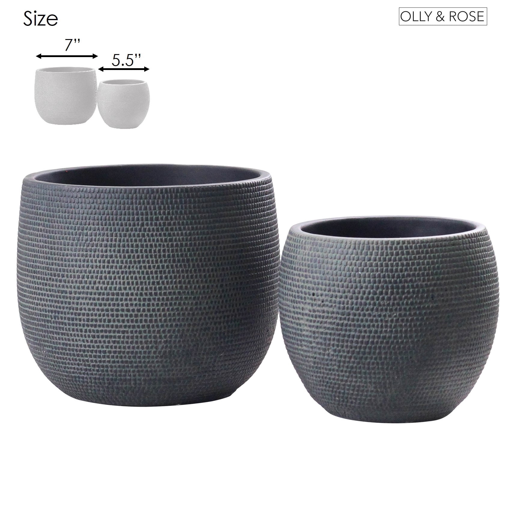 Olly & Rose Barcelona Ceramic Plant Pot Set 2 - Indoor & Outdoor Planters (Black)