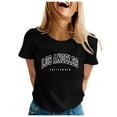 thumbnail image 4 of Women Crew Neck Letter Printed Short Sleeve O Neck T Shirt Top, 4 of 5