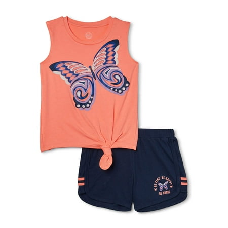 Wonder Nation Girls' 4-18 & Plus Graphic Tank Top and Shorts, 2-Piece Outfit Set