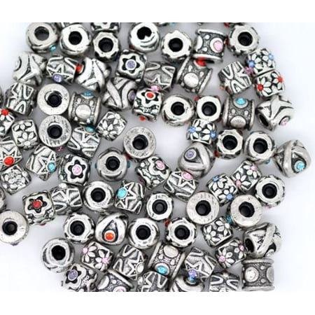 Rhinestone Silver Charm - Five (5) Pack of Assorted Antique Silver Tone Crystal Rhinestone Charm Beads. Fits Troll, Biagi, Zable, Chamilia, And Pandora Style Charm Bracelets.