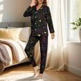thumbnail image 3 of DISNIMO Spider Web Print Women's 2 Piece Lounge Sets Casual Fashion Halloween Sleepwear Button Down Nightwear Long Sleeve Loungewear with Long Pajama Pants, 3 of 6