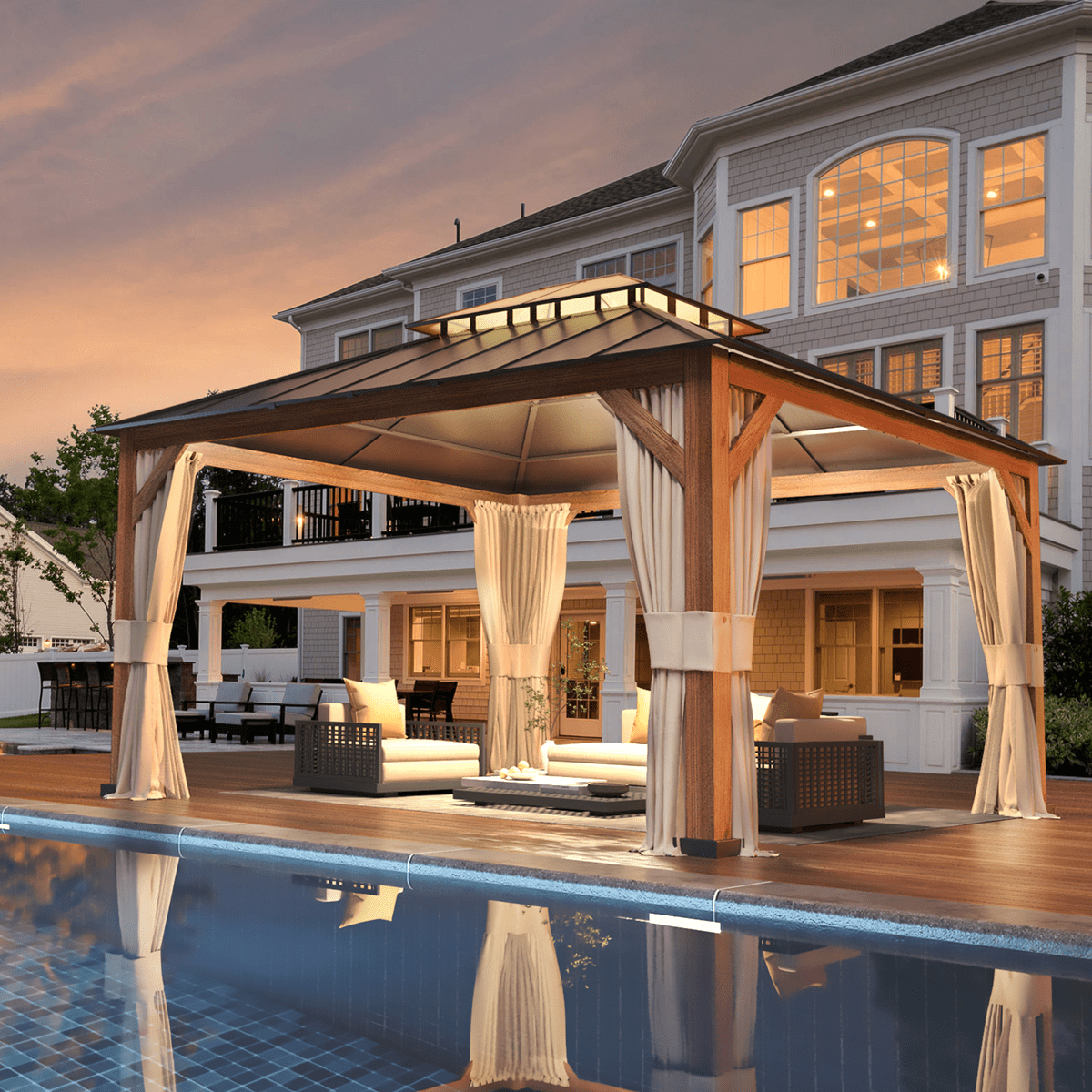 Yoleny 12' x 14' Hardtop Gazebo Metal Gazebo with Faux Wood Grain