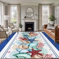 thumbnail image 2 of Summer Marine Area Rugs 5x7 ft Life Beach Starfish Shell Coral Dark Blue Stripe Washable Rug Non Slip Indoor Carpet Absorbent Floor Mat for Living Room Bedroom Dining Room, 2 of 9