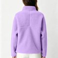 thumbnail image 5 of Womens Fuzzy Fleece Quarter Zip Pullover Sherpa Mockneck Sweatshirts Mock Neck Pullover Sweatshirts, Fluffy Sweatshirts with Zipper Pockets, Warm Fall Winter Jacket, Travel Purple XL, 5 of 8