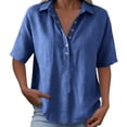 thumbnail image 4 of Duoif Womens Tops Women'S V Neck T Shirt Pullover Mid Sleeve Button down Shirt Blue XL, 4 of 4