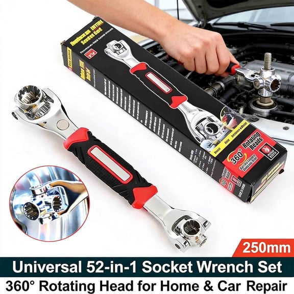 JCZCXZCU Universal 52-in-1 Socket Wrench Set - 360° Rotating Head for Home & Car Repair