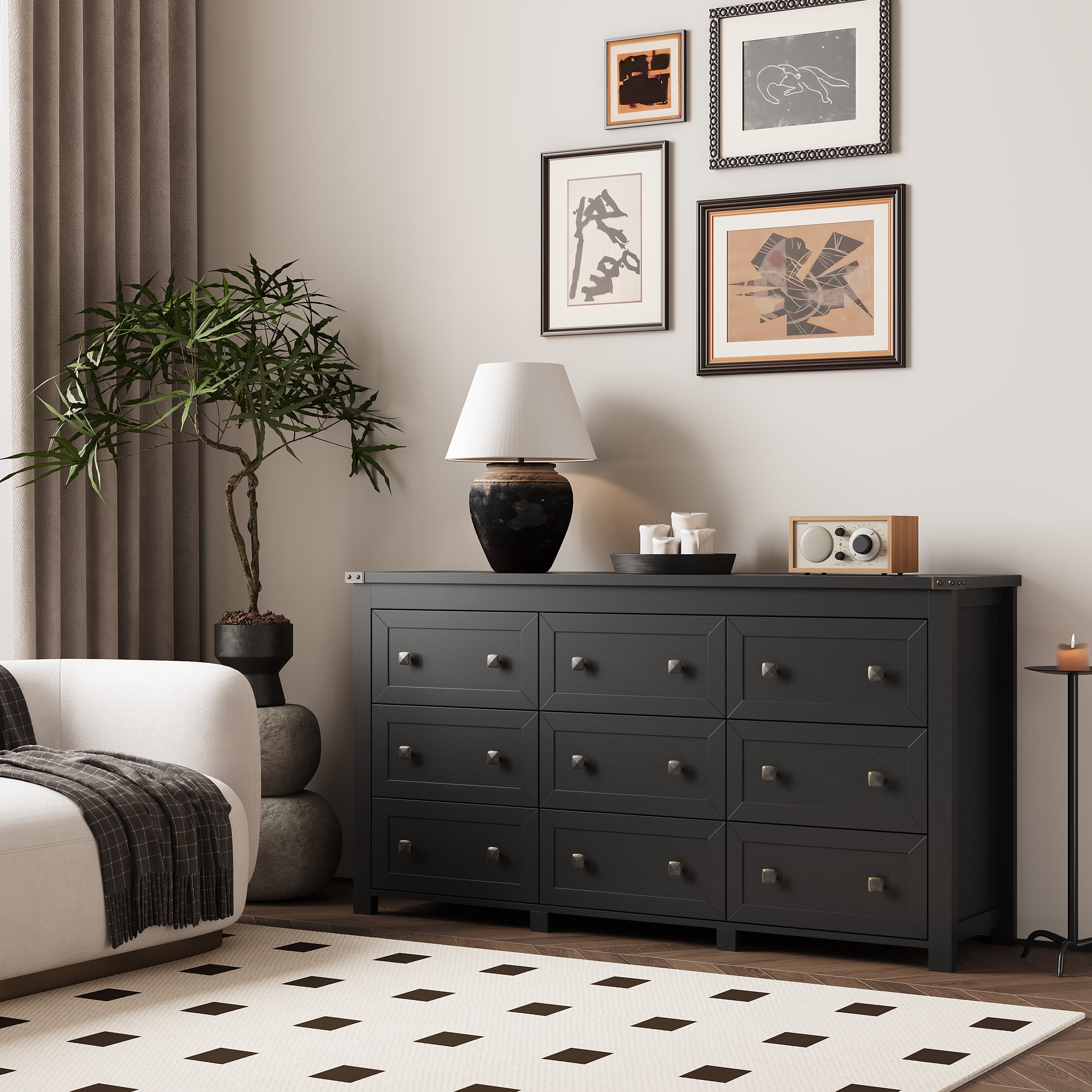 9-Drawer Dresser for Bedroom, Modern Wide Chest of Drawers, Wooden Storage Organizer for Closet, Living Room, Entryway, Home Office, Dresser with Ample Storage
