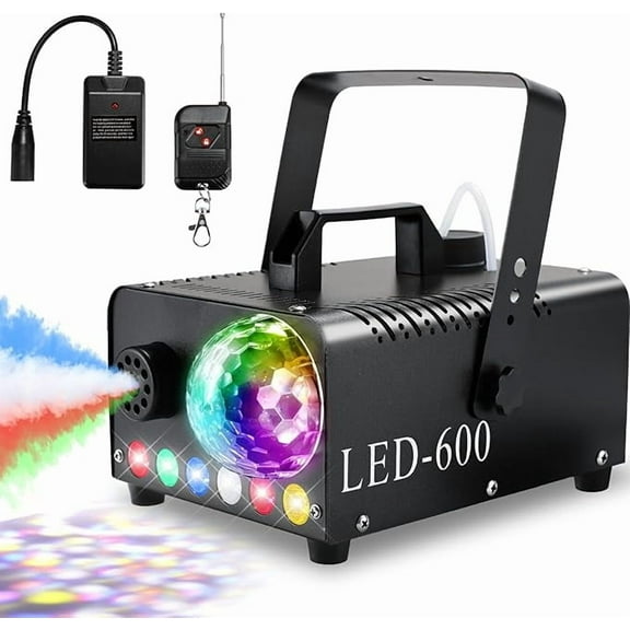TLGREEN Fog Machine with Disco Ball Lights, Smoke Machine with 6 LED, 600W, Light  12 Color Lights, 2 Wireless & 1 Wired Remote Control, for Halloween, Christmas, Party, Wedding, Stage
