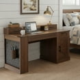 thumbnail image 5 of Lisonu 55" Farmhouse Office Desk Dark Walnut - 55-inch Barn Door Computer Writing Desk with Storage Cabinet, Built-In Charging Station (2 AC/USB/Type-C), Monitor Stand & Keyboard Tray, 5 of 24