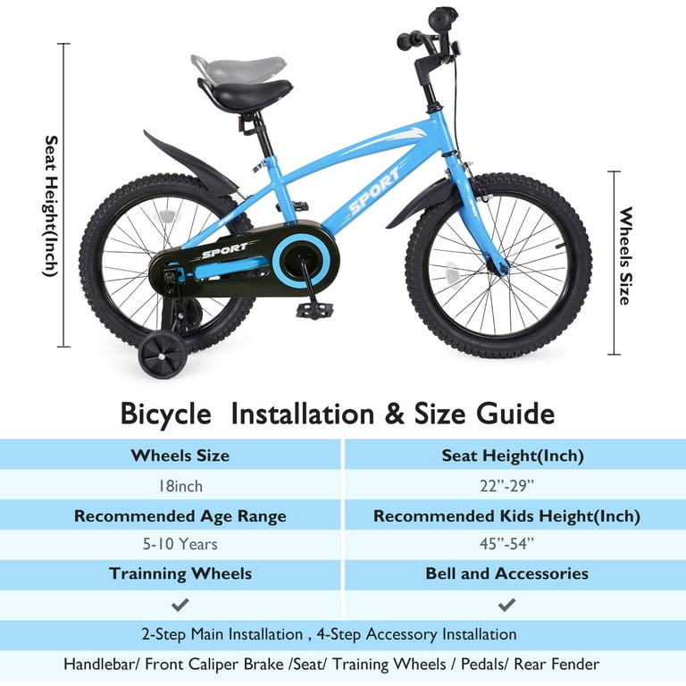 Naipo 18 Kids Bike Girls and Boys Blue Bicycles with Removable Training Wheels for Age 5 10 Years Old