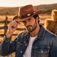 thumbnail image 4 of Qwertyu Cowboy Hat for Men Women Classic Cowgirl Hat Wide Brim Western Women Mens Cowboy Hats Cowgirl Hats Gifts Brown, 4 of 6