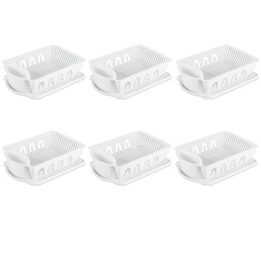Sterilite Large 2 Piece Sink Set, Dish Drainer and Drainboard for Plates, Cups, and Flatware, White, 6 Count